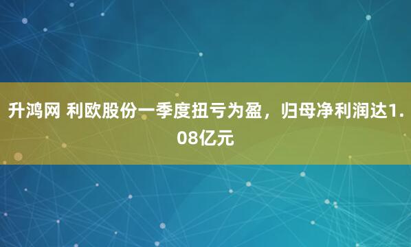 升鸿网 利欧股份一季度扭亏为盈，归母净利润达1.08亿元
