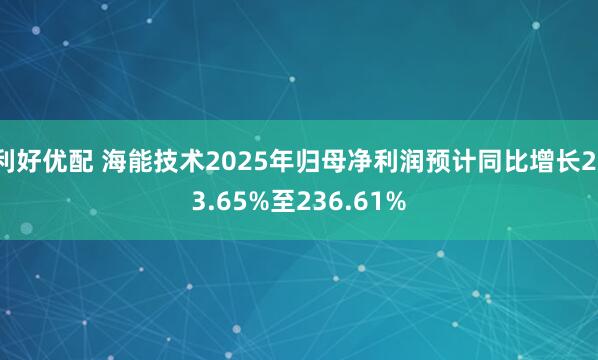 利好优配 海能技术2025年归母净利润预计同比增长213.65%至236.61%